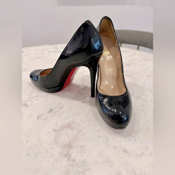 Christian Louboutin Paris Simple 100 mm Black Patent Leather Almond Toe Pumps - Picture 13 of 13